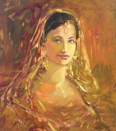 Indian lady- oil on canvas- artist- lakshmi shankarreddy- san francisco bay area