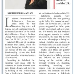 artist- Lakshmi Shankarreddy - San Francisco Bay Area - art show- New India abroad - newspaper- New Jersey - arts council - California artist